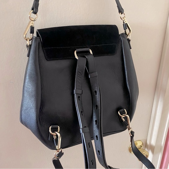 Chloe Faye Black Leather Backpack Shoulder Bag with Gold Tone Hardware - Picture 4 of 9